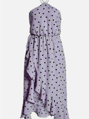 Lush Lilac Halter Polka Dot Ruffle Maxi Dress
